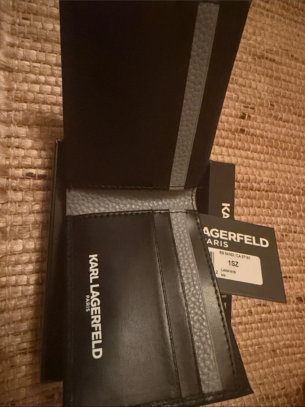 Karl Lagerfeld Black Leather Bifold Wallet with iconic Character Patch